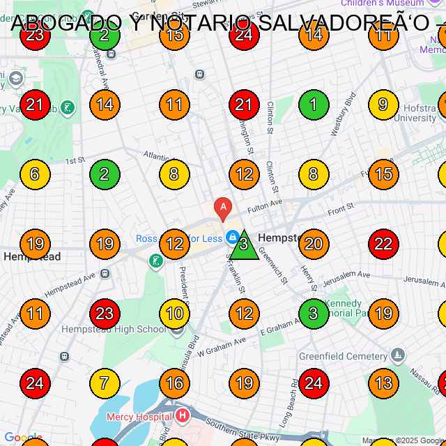ABOGADO Y NOTARIO SALVADOREÑO Legal Services GeoGrid ranking map for 236 Fulton Ave SUITE 204 Hempstead